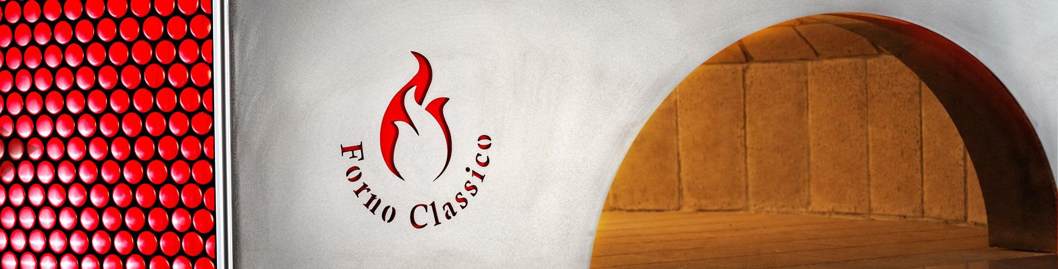 Closeup of a Forno Classico brick pizza oven