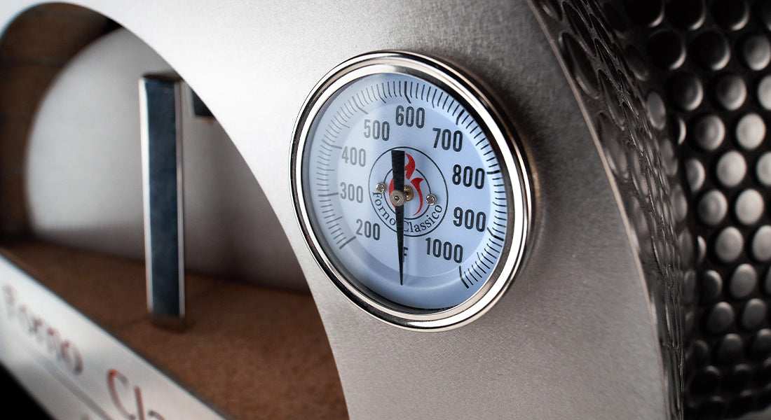 Closeup of the thermometer on Forno Classico Brick Pizza Ovens